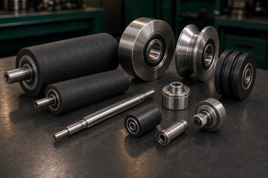 Industrial rollers and guide rollers