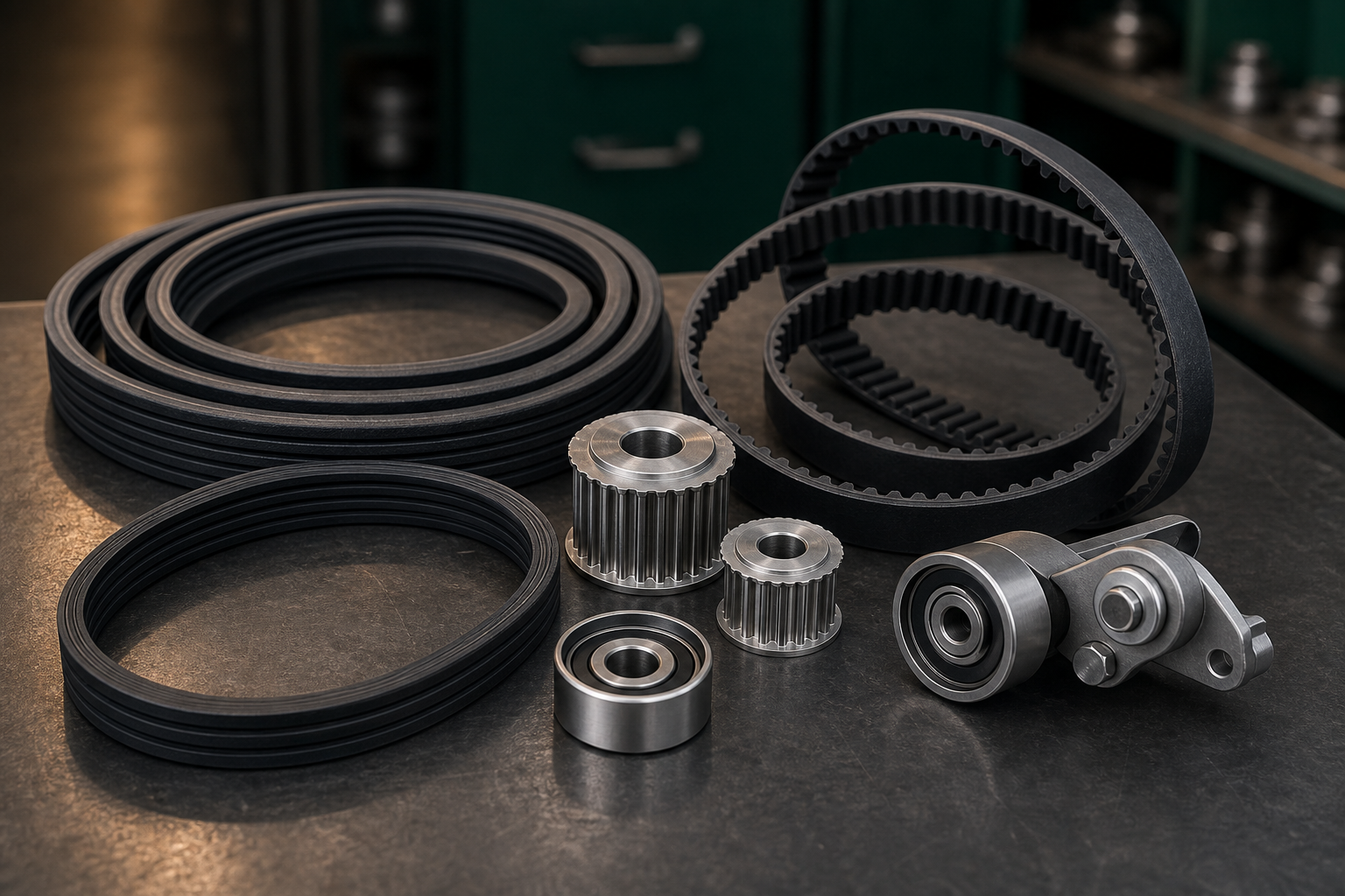 Timing belts, pulleys and belt drive parts